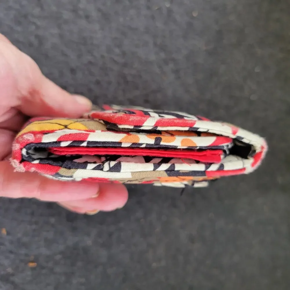 Vera Bradley Bittersweet Euro Wallet Quilted Floral Black Red Gold Retro Colorfu